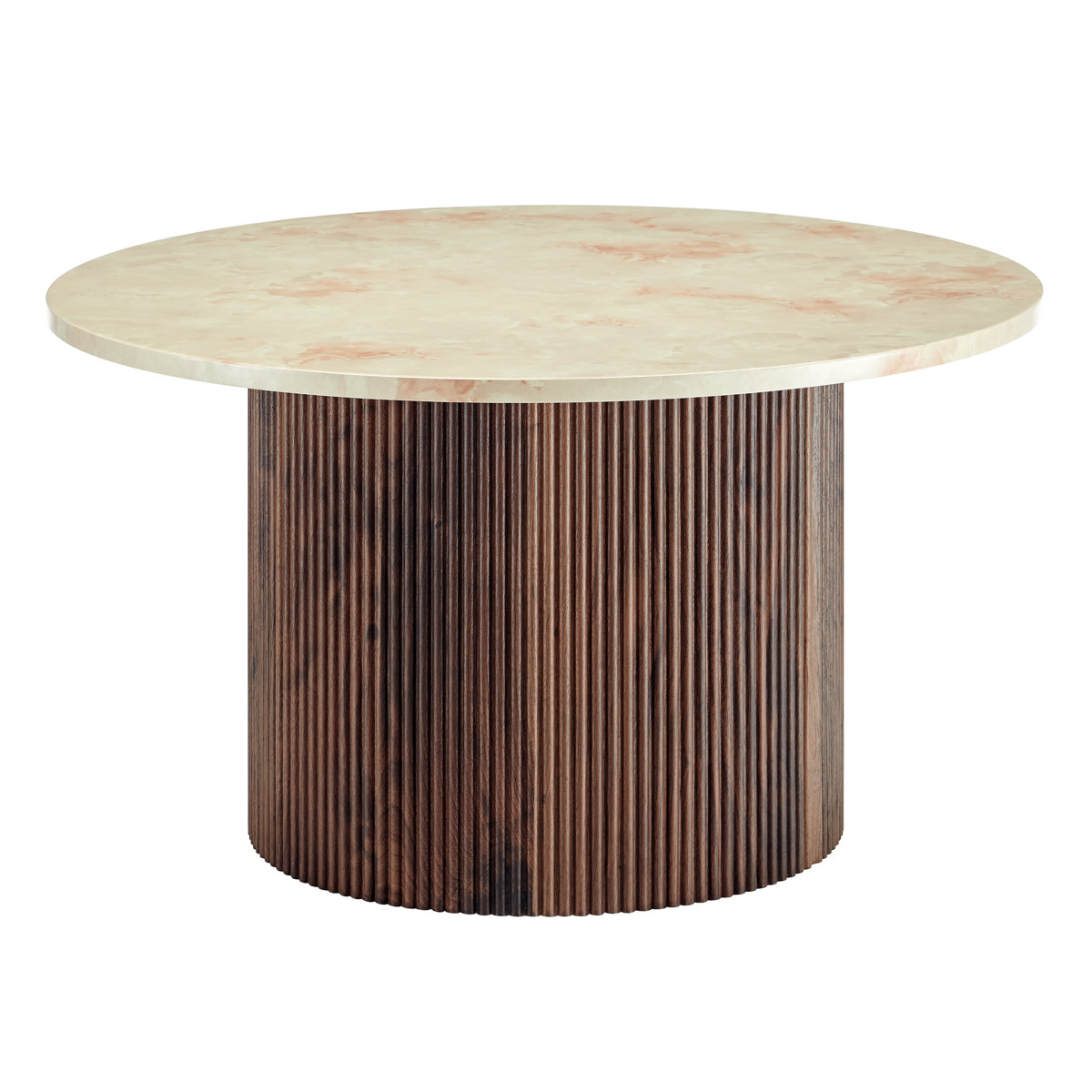 Metro Lane Delona Pillar Round Walnut Wood & Cream Marble Effect Coffee ...