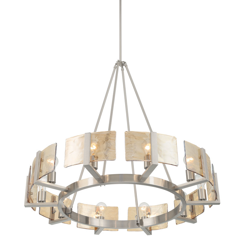 Lustre Yep par Slavin, Noir mat, 10 lumières, Verre à eau fumé