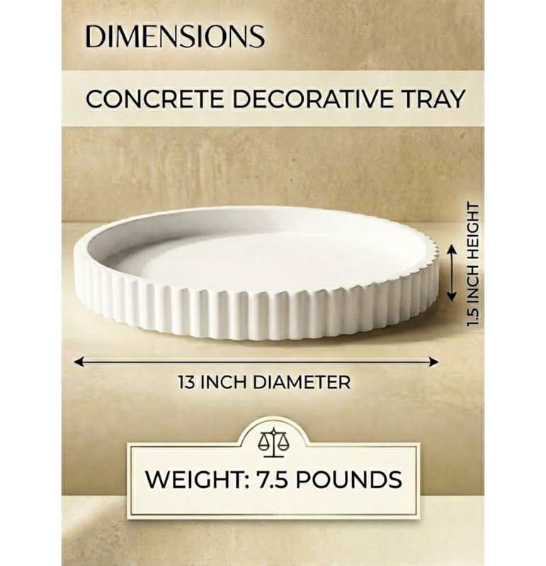 13" Round Concrete Decorative Tray for Modern Coffee Table & Centerpiece