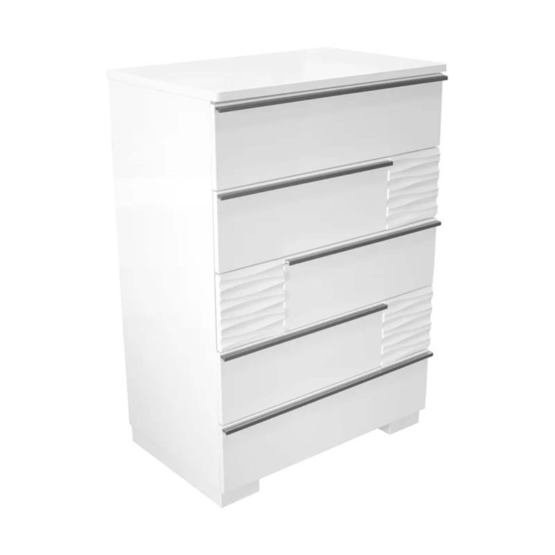 Commode 5 tiroirs moderne en bois de peuplier laqué moderne pour un rangement élégant dans la chambre à coucher