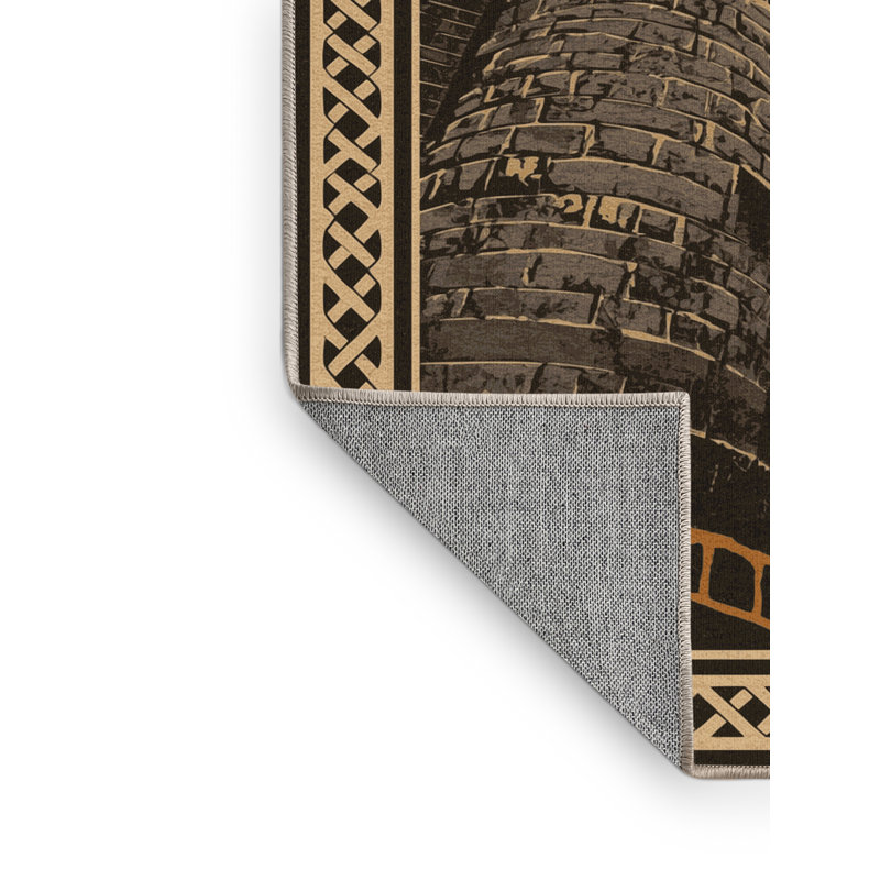 Machine Washable Paitlyn Edinburgh Castle Traditional Block Print Rug in Brown – Beige Binding, 4x6