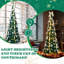 Arbre de Noël artificiel escamotable 7 pi, PVC vert, 200 DEL blanc chaud, télécommande, or et argent