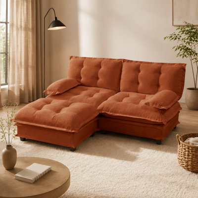 Canapé moderne en L de 77 po avec repose-pieds, siège profond en chenille, coussins en treillis confortables pour le salon et la chambre à coucher