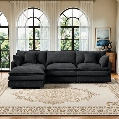 102'' Wide L-Shaped Sofa, Modular Sectional Sofa, 4 Seater Sofa Comfy Cloud Couch Chenille Upholstered Sofa with Ottoman