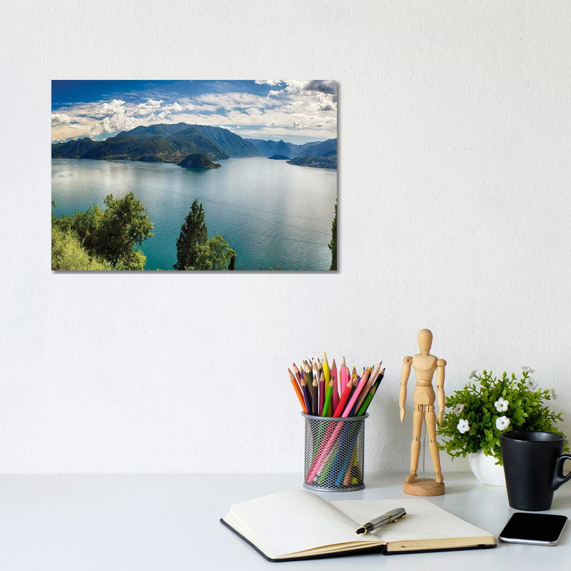 Lake Como Panoramic View by George Oze - Wrapped Canvas Painting, 20.32 cm H x 30.48 cm W