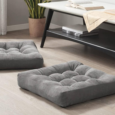 Ensemble de 2 coussins de sol, grand coussin carré de 56 cm pour adultes, idéal pour un coin lecture, un tatami de bureau ou un siège de yoga gris.