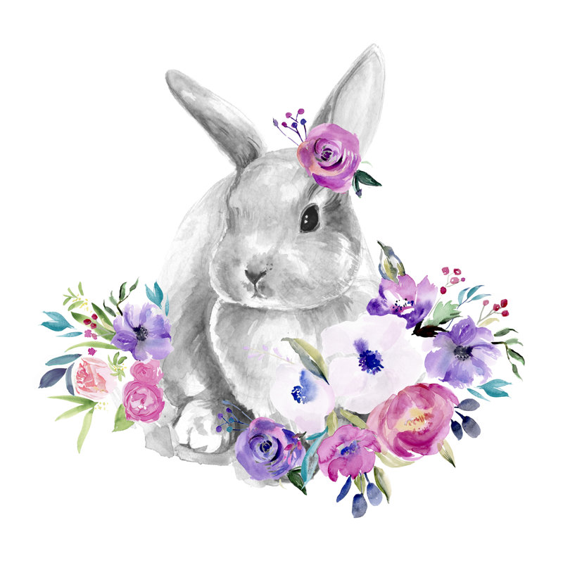 «Laylyn Bright Floral Bunny II» par Jennifer Paxton Parker - reproduction d'art sur toile tendue, H 20 po x l 20 po