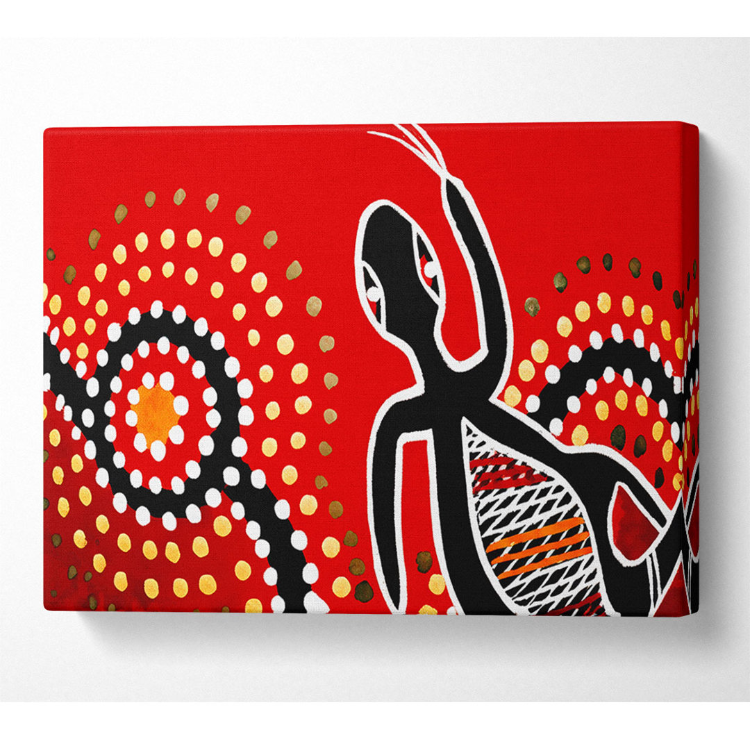 Aborigine Roter Gecko Sonne - Leinwanddrucke auf Wrapped Canvas