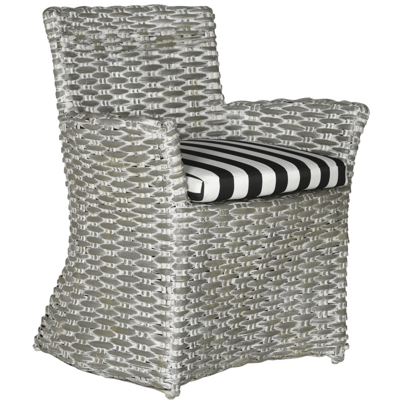 Sephina 17.3'' H Cotton Upholstered Armchair, Gray White Wash / Black and White Stripe