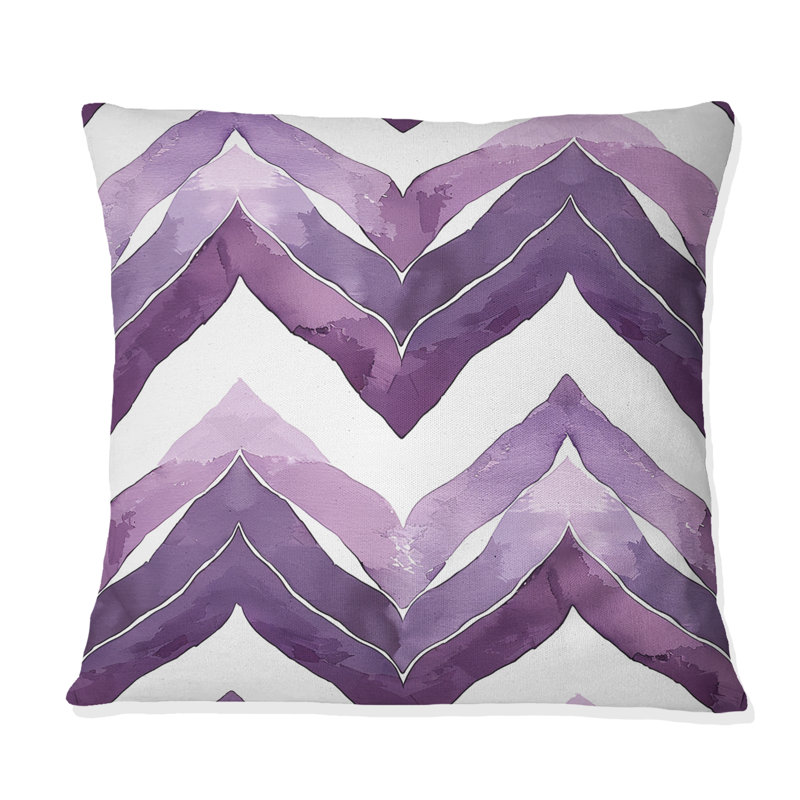 Coussin décoratif mauve à chevrons mauve et blanc, H 16 po x l 16 po