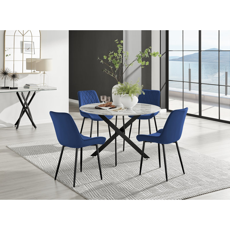 Eubanks 4 - Person Dining Set, Navy/Black