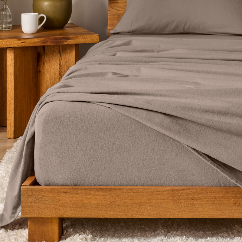 100% Cotton Flannel Sheet Set, Taupe, King Sheet Set with 2 Pillowcases