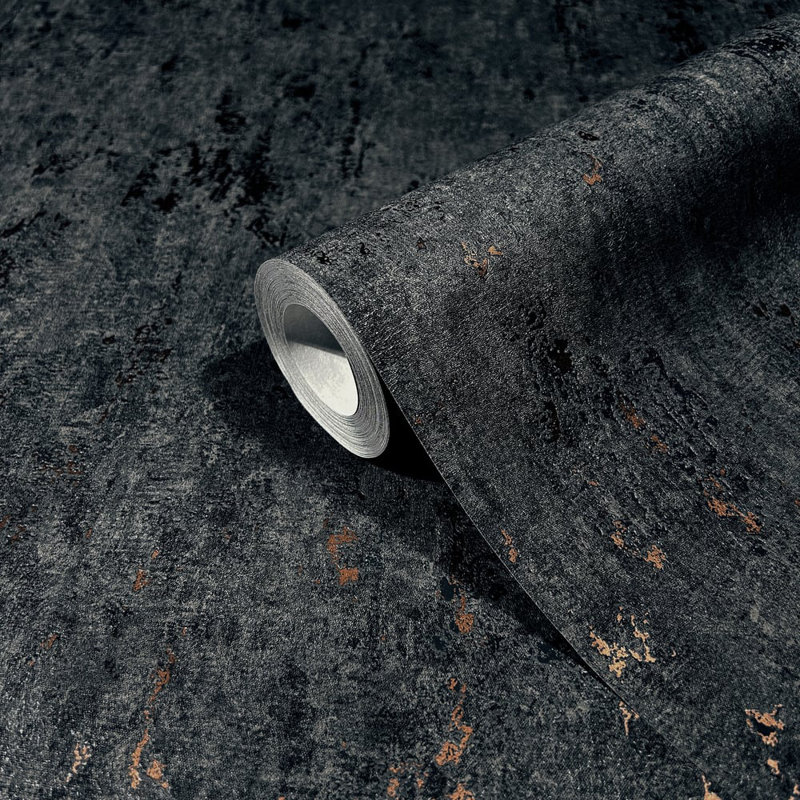 City Romance Collection Metallic Concrete Wallpaper Roll, Black