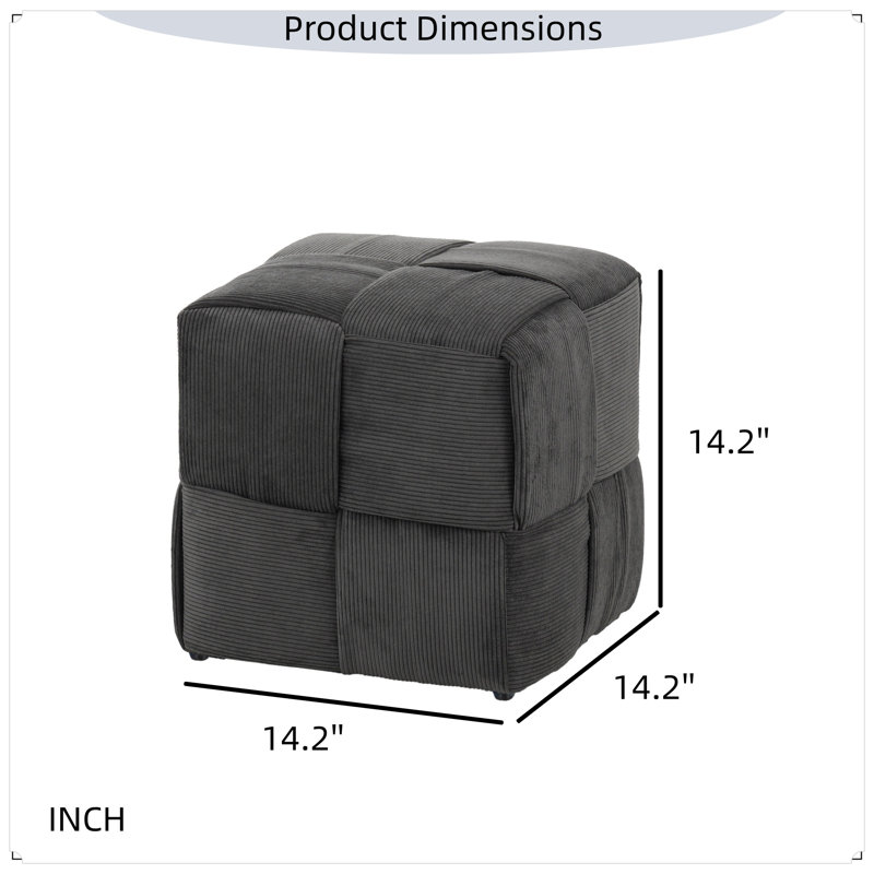 Square Ottoman Footstool, Soft And Comfortable Corduroy Woven Design Sofa Stool, Black