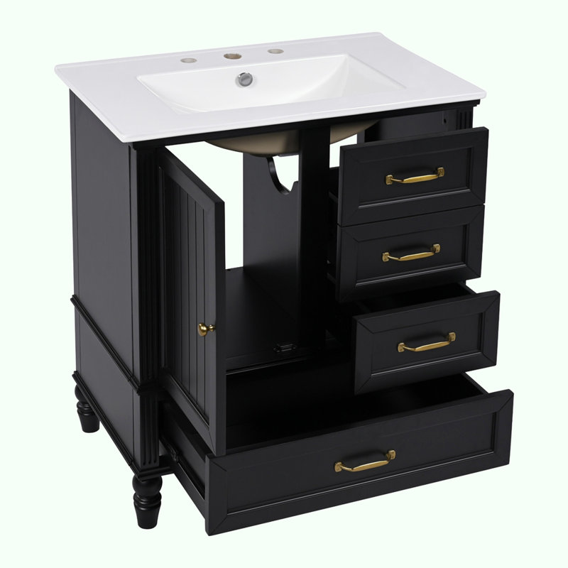 Meuble-lavabo 30 po avec lavabo, Noir, noir, noir, noir, Doré
