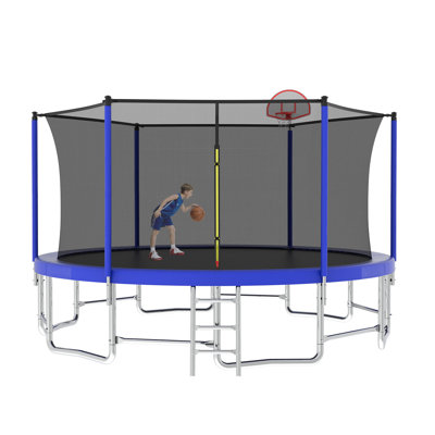 Trampoline rond 15 pi avec filet de sécurité, panier de basketball et échelle pour enfants
