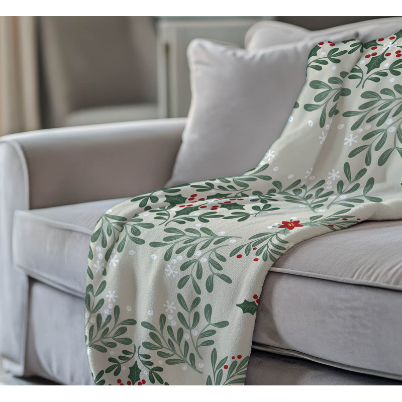 Winter Mistletoe Holiday Velveteen Throw, Birch