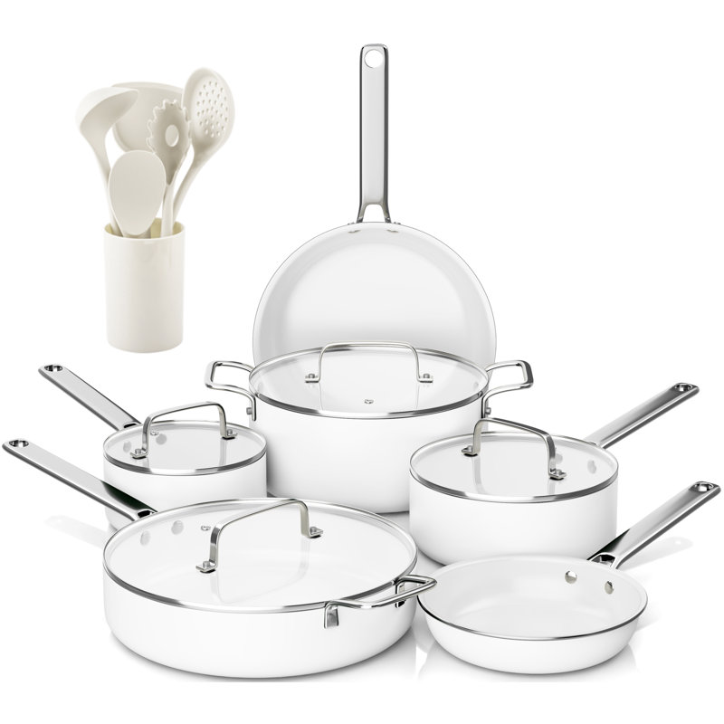 15 - Piece Non-Stick Ceramic Cookware Set, White