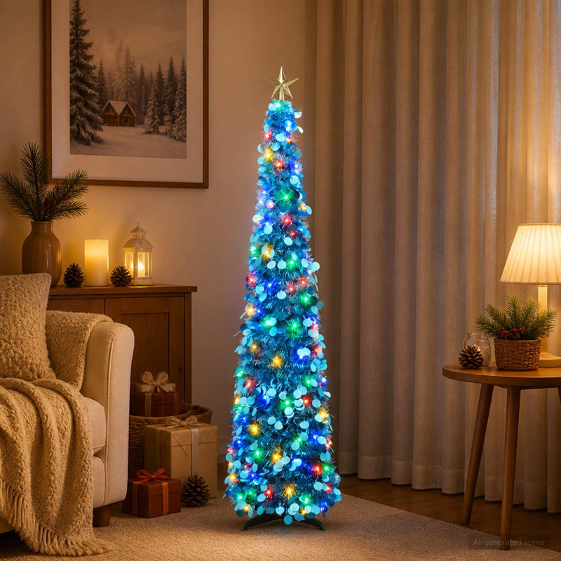 Pop Up LED Christmas Tree with Star Topper Pre-Lit Christmas Tree, 120 cm, Blue