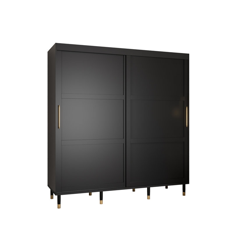 Anslee 2 Door Manufactured Wood Wardrobe, Black Matt, 208cm H x 200cm W x 62cm D