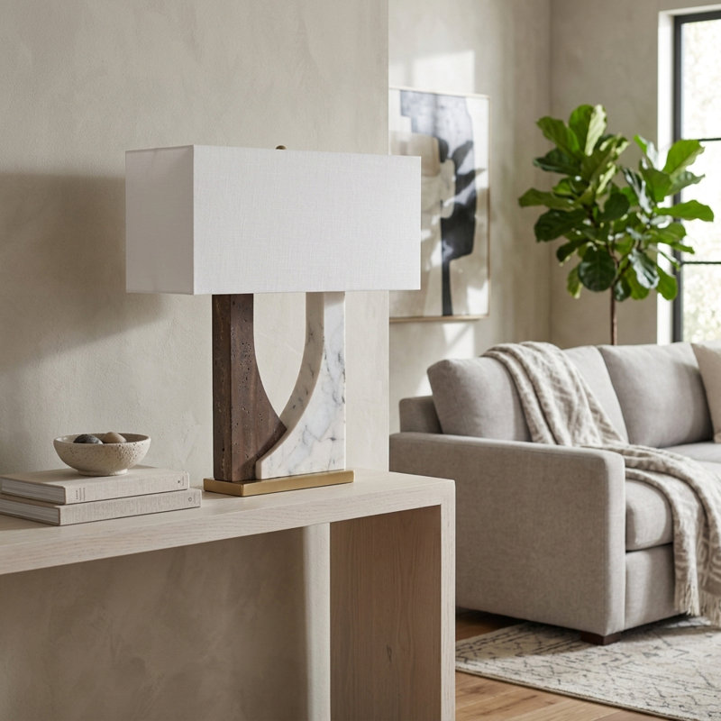 22X17" 2-Tone Marble Open Cut-Out Lamp, White/Beige