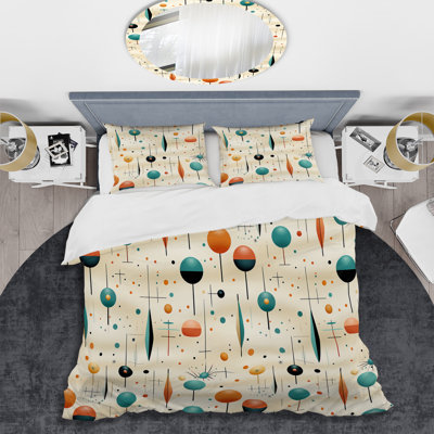 Beige Retro Modern Geometric Matrix I Duvet Cover
