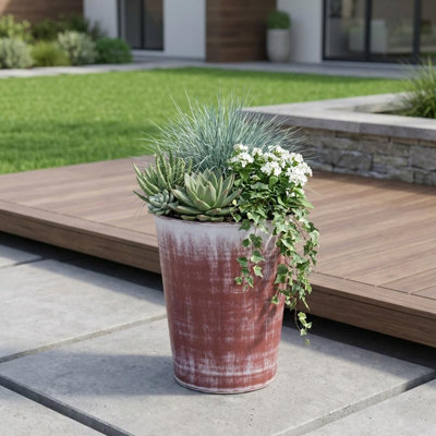 Pot à fleurs rond d'intérieur et extérieur texturé ton sur ton brun et ivoire 5 po