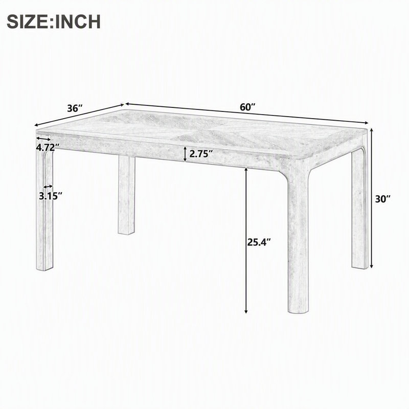 Table de salle à manger rectangulaire TREXM avec dessus de style parquet, coins arrondis, pieds incurvés et pieds ajustables (Espresso)
