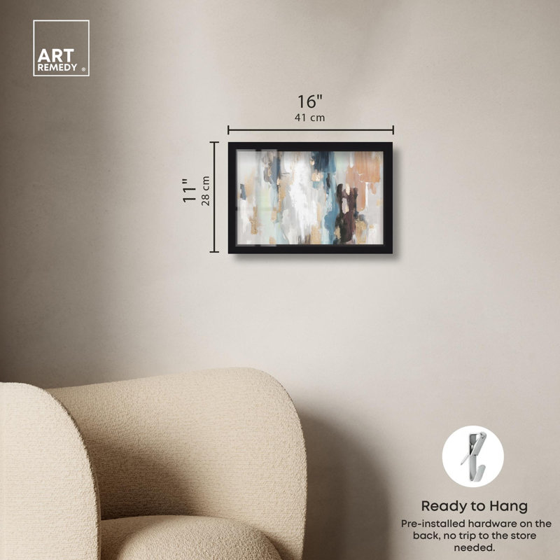 «Golden Descent I Boho Decor Shadowbox» par Art Remedy, H 11 po x l 16 po, Noir