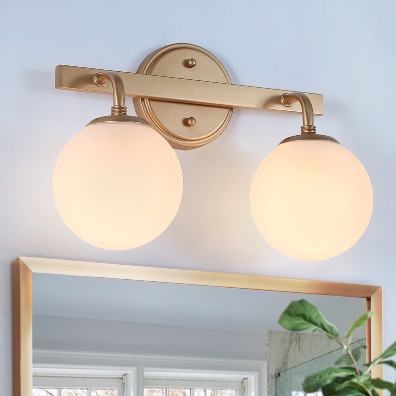Ensemble de meuble-lavabo avec abat-jour incurvé en verre givré à 2 lumières Minimalist