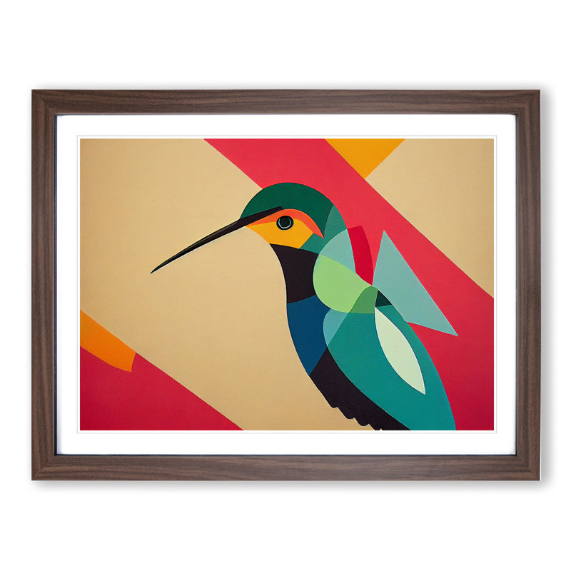 Hummingbird Abstract - Single Picture Frame Print, 46cm H x 64cm W x 2cm D, Walnut