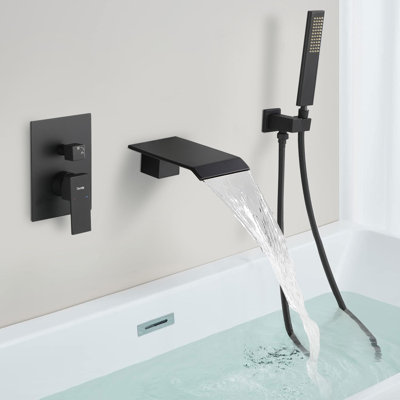 High Flow Wall Mounted Waterfall Faucet With Hand Shower And Curved Spout