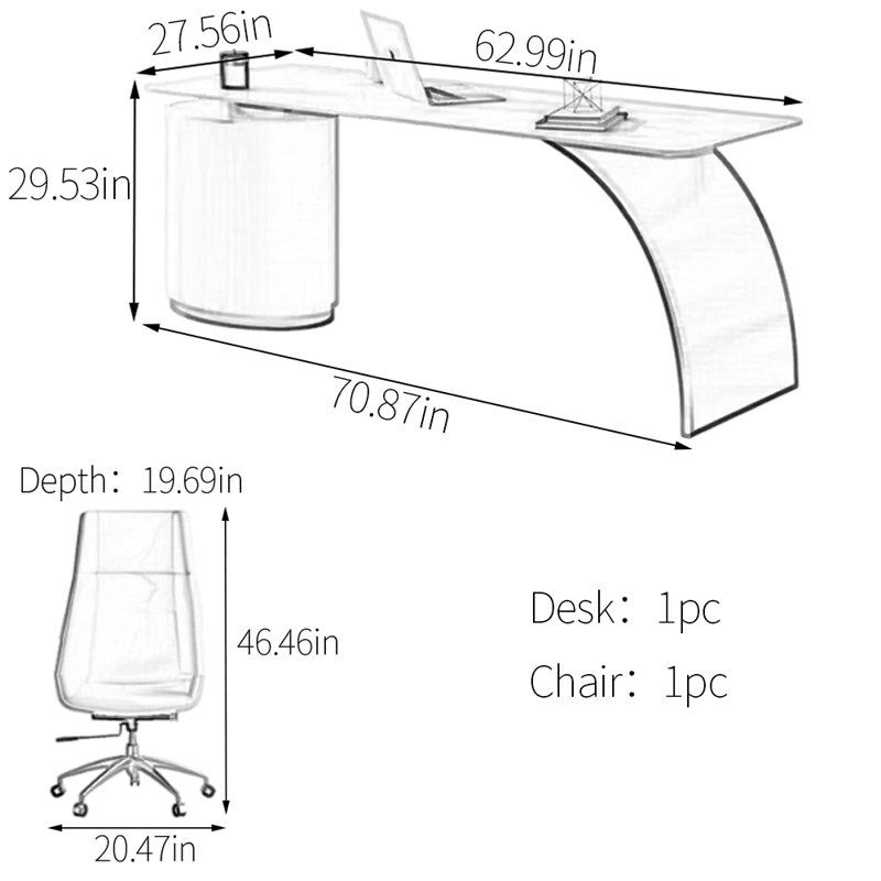 Deckert, H 29,53 po x l 70,87 po x P 27,56 po, Doré / Blanc