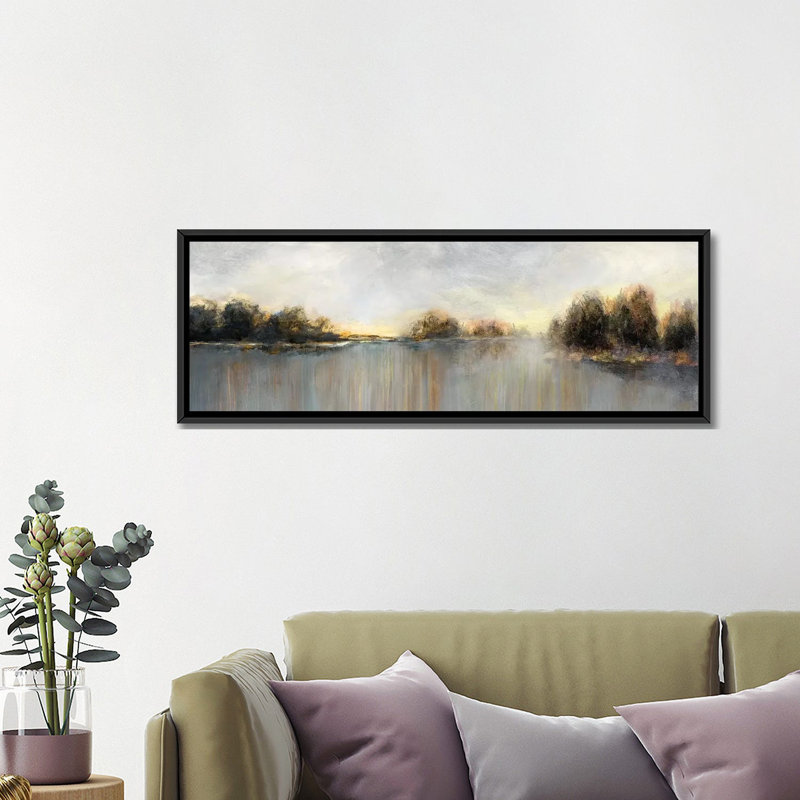 " Rain At Dawn " by Nan, 16" H x 48" W x 1.5" D, Black Framed