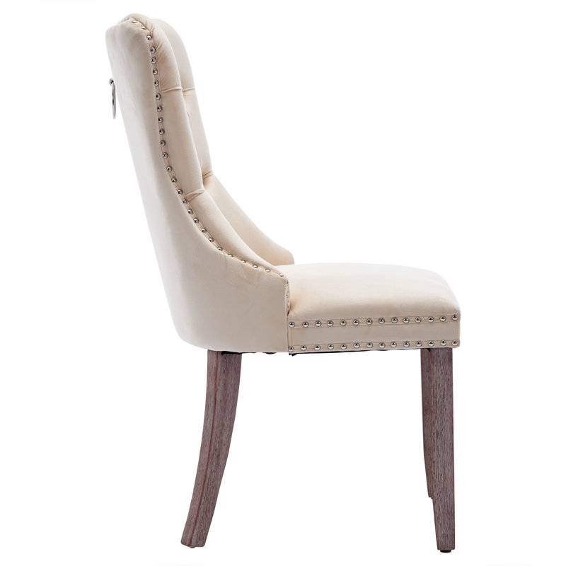 Miya Upholstered Dining Chair, 2, Beige, Natural Wood