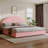 Bensu Luxury Curve-Shaped Headboard Bed Frame, Elegant Boucle Upholstered Platform Bed with Modern Design-756670531-770810540