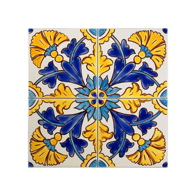 Mediterranean 4'' x 4'' Hand Painted Ceramic Decorative Accent Tile