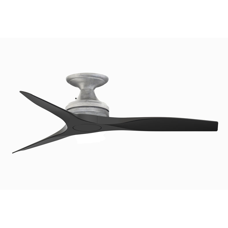 Spitfire 48 Inch Indoor/Outdoor Propeller Flush Mount Ceiling Fan with Remote Control - Galvanized with Black Blades, Black
