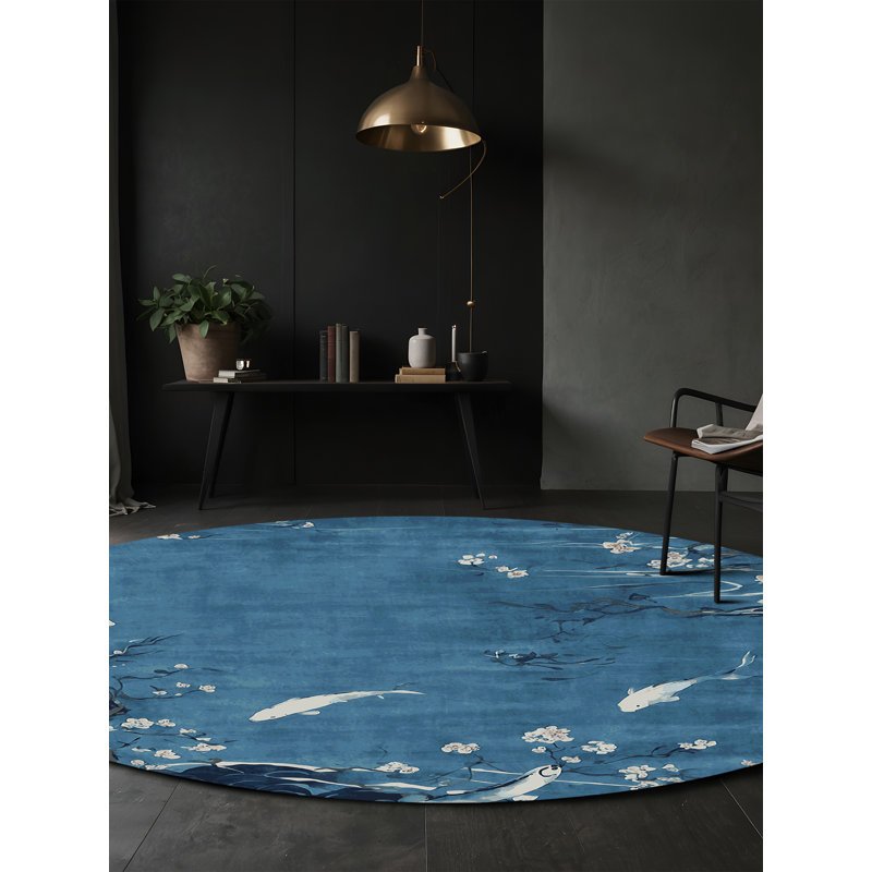 Machine Washable Gray Area Rug, Round 5'