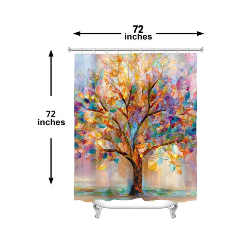 Rideau de salle de bain abstrait en vitrail représentant un arbre, avec crochets, 180 x 180 cm (72 x 72 pouces), jaune