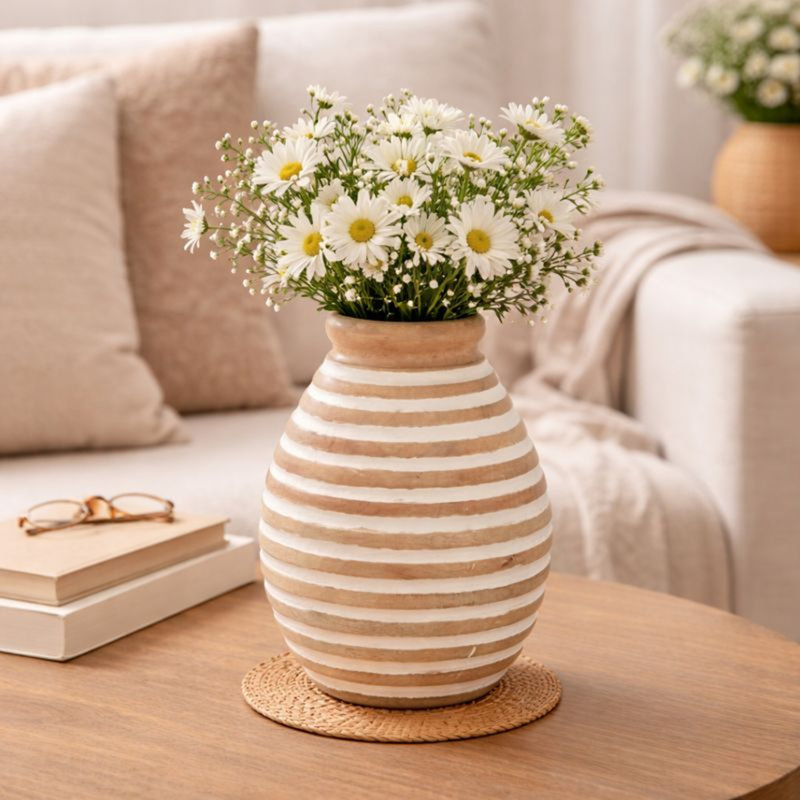 Vase en bois | Vase décoratif en bois fabriqué à la main | Élégante décoration intérieure | 8 x 9 po