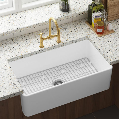 Farmhouse Sink 33-Inch White Farmhouse Sink Farm Sink Farmhouse Kitchen Sink Apron Sink Fireclay Sink Undermount Kitchen Sink Farmer Sink White Kitche -  gaomon, ZZPHO_0ZTJ5YJE