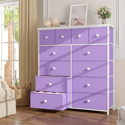 Commode pour la chambre Pekka avec 12 tiroirs de rangement spacieux, commodes avec plateau en bois et structure en métal