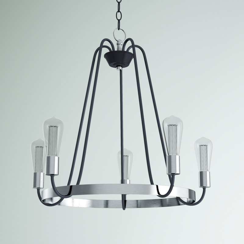 Alixe 5 - Light Dimmable Wagon Wheel Chandelier, Black/Satin Nickel