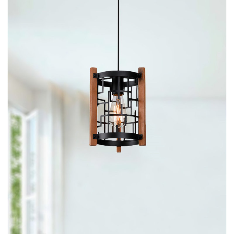 Lampe de cuisine en métal noir avec maille en métal et bois
