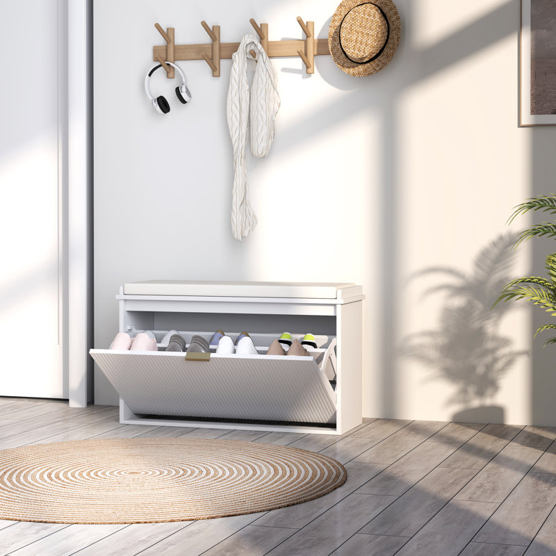 Shoe Bench With Padded Seat Cushion And Flip-Drawer, Entryway Bench Holds Up To 265Lb, Shoe Cabinet, 31.5X10.2X18.7 Inches