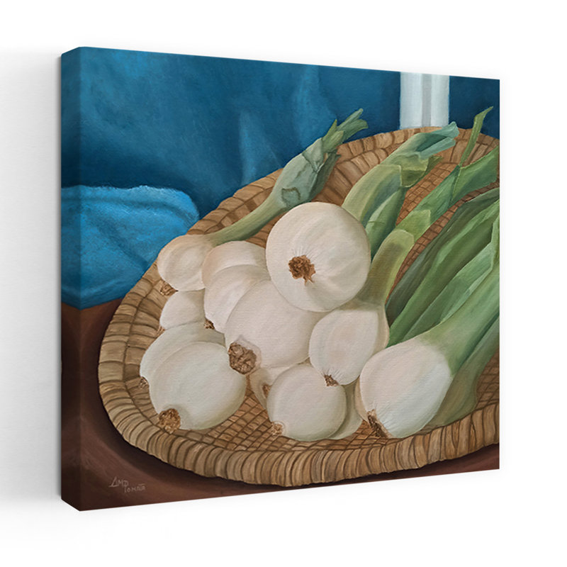 Nature morte, oignons frais, paysage abstrait rustique coloré, art mural, H 48 po x l 48 po