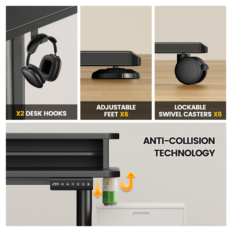 Height Adjustable Standing Computer Desk With Drawer For Home Office, Black/Black