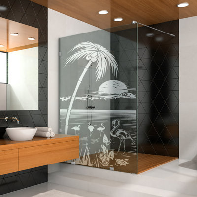 24 In W x 75 In H Upscale Tempered Glass Shower Panel with Laser Etching