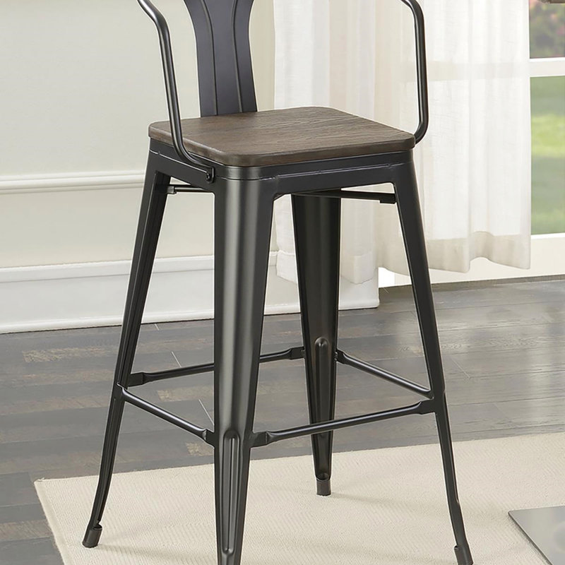 Tabouret de bar noir foncé et orme foncé (ensemble de 2)